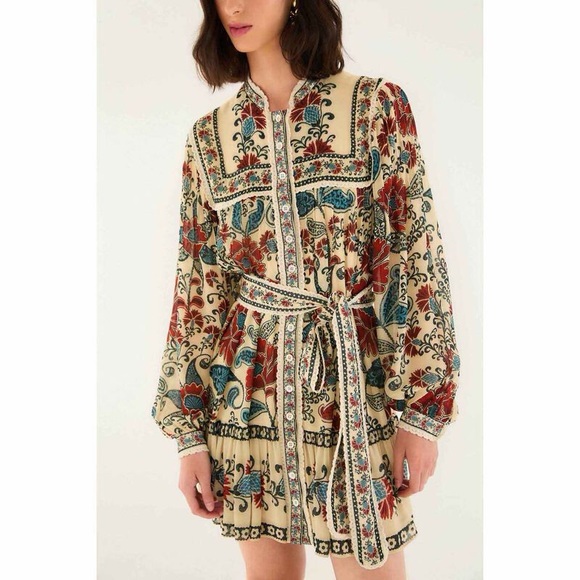 FARM Rio Francesca Sand Long Sleeve Mini Dress